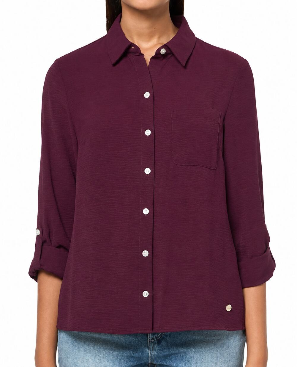 Tommy Hilfiger NWT Burgundy Button Front Roll Tab Long Sleeve Shirt XL Women